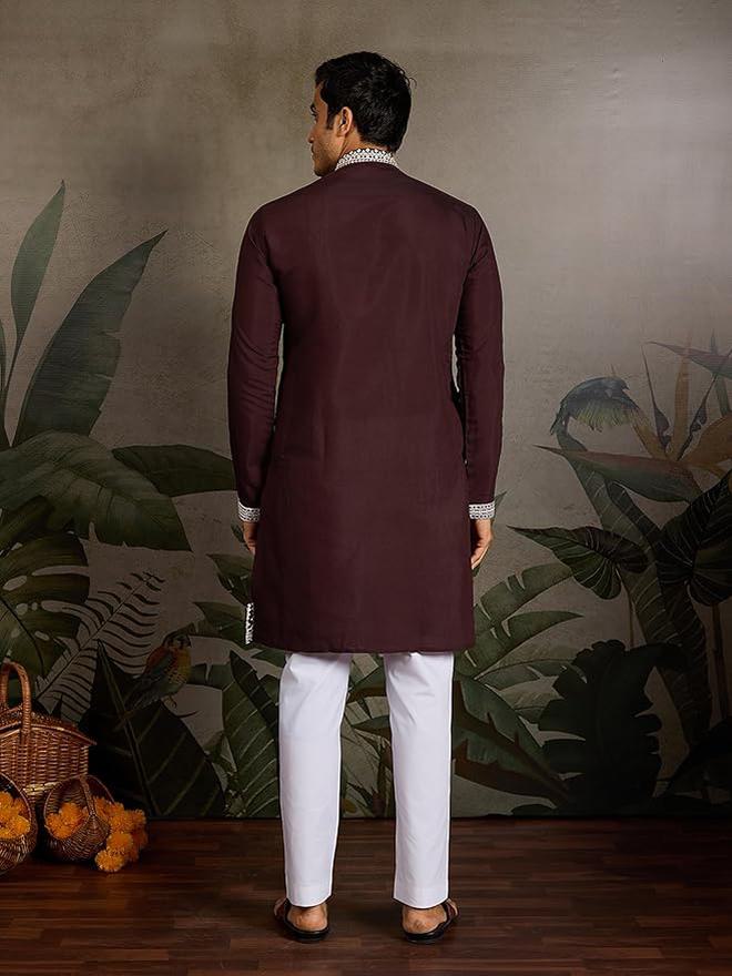 Kalaanj Men Silk Blend Embroidered Kurta with Mandarin Collar - Image 4